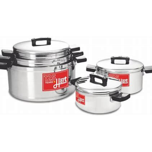 10-piece aluminium Hart pots set displayed on a kitchen counter, ideal for everyday cooking with even heat distribution and easy cleaning.