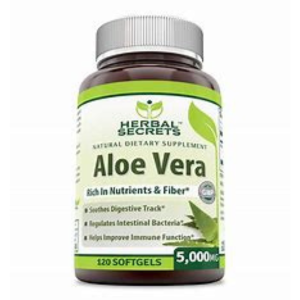Aloe vera plant supplement bottle with fresh leaves, promoting natural digestive support, skin health, and immune-boosting properties.
