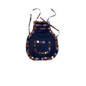 Apron featuring blue and orange design, combining durability and elegance for professional and home kitchen use.